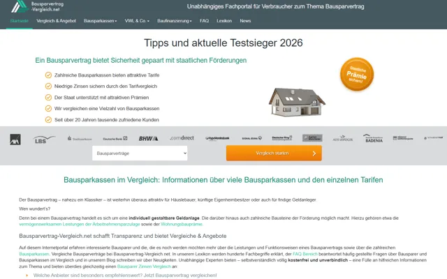 Startseite von Bausparvertrag-Vergleich.net