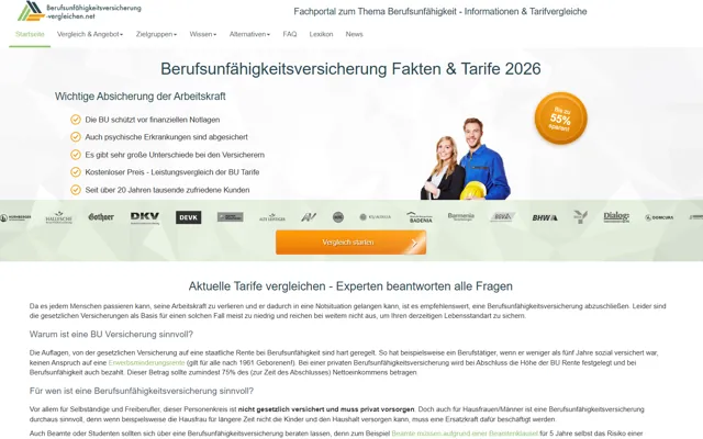 Startseite von Berufsunfaehigkeitsversicherung-vergleichen.net