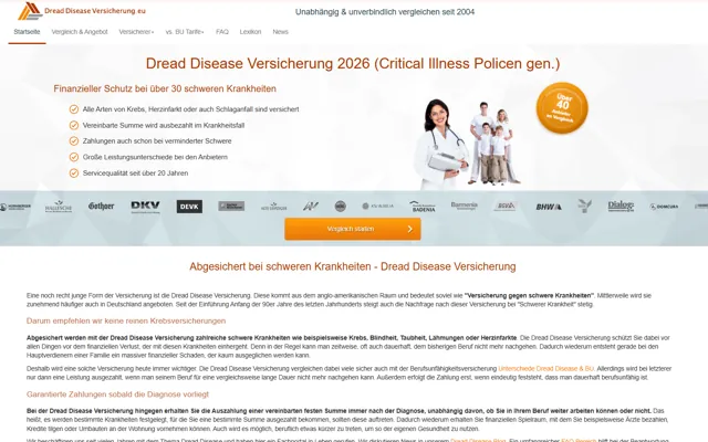 Startseite von Dread-Disease-Versicherung.eu