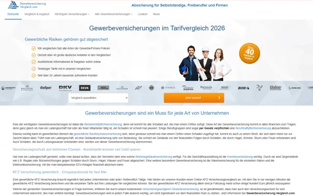 Startseite von Gewerbeversicherung-Vergleich.com