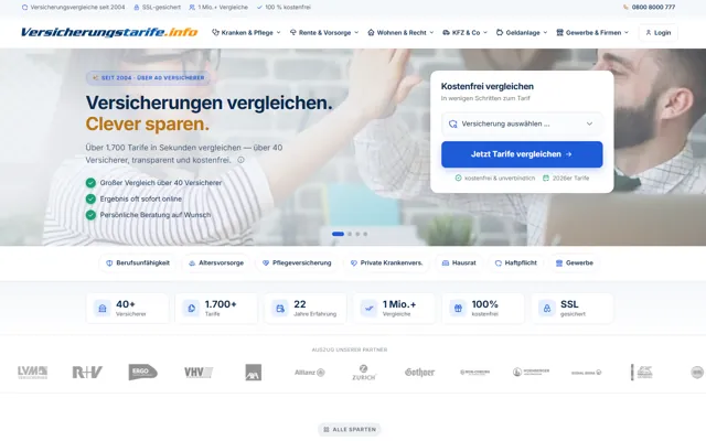 Startseite von Versicherungstarife.info